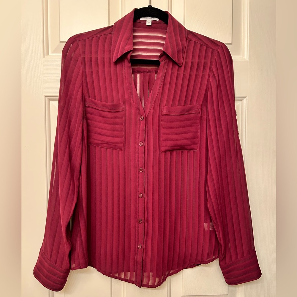 Express Portofino Maroon Sheer Blouse
